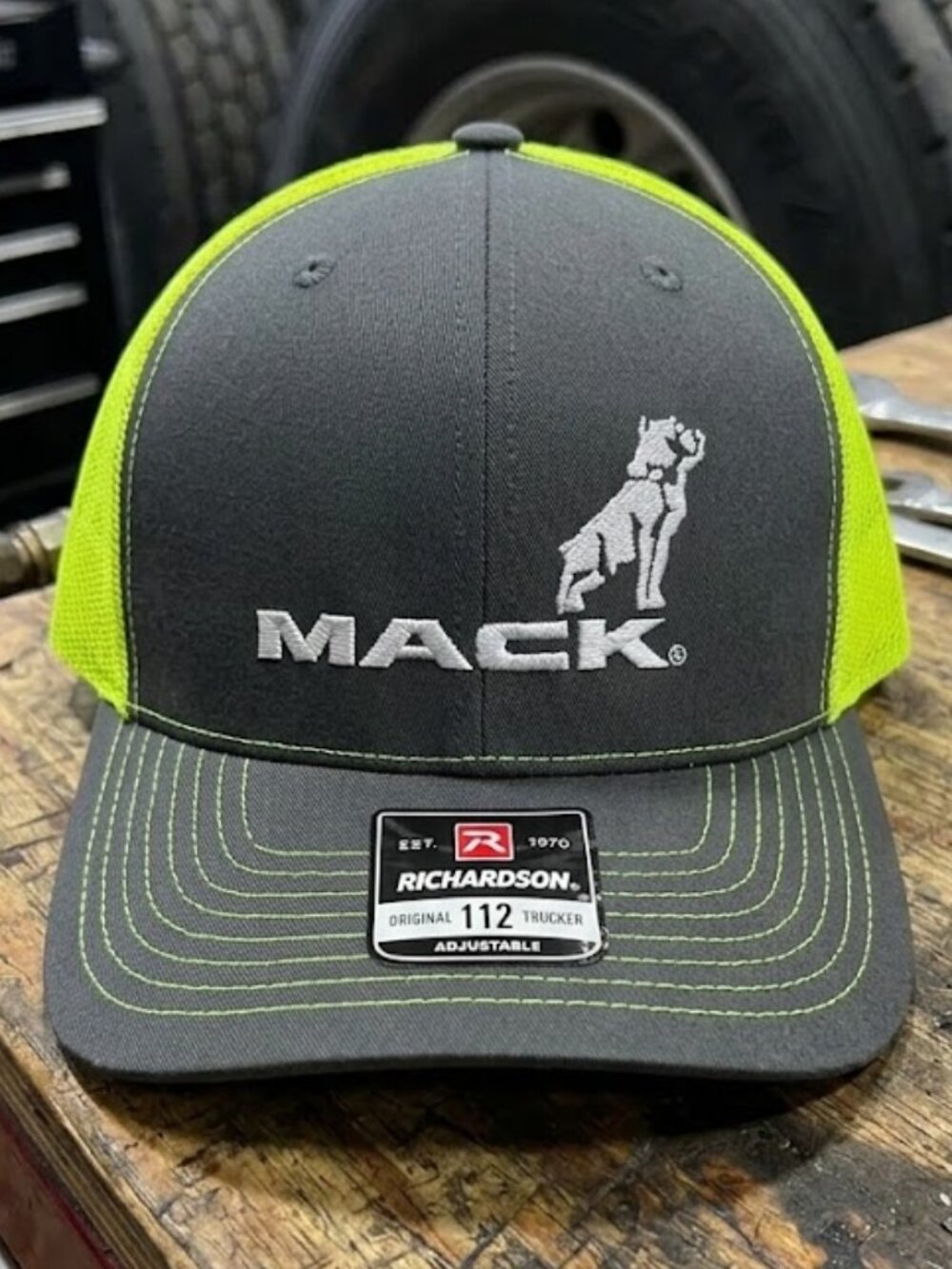 Bulldog Diesel Semi Truck Hat Charcoal Neon Richardson 112 Snapback Cap USA 80s